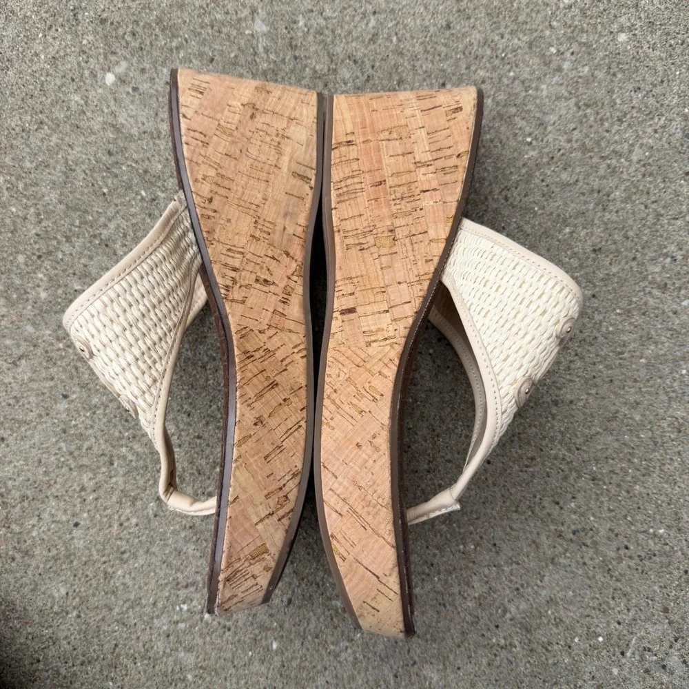 Sam Edelman Ruth Cream Woven Cork Wedge Platform Thong Sandals Womens 9 M EU 40